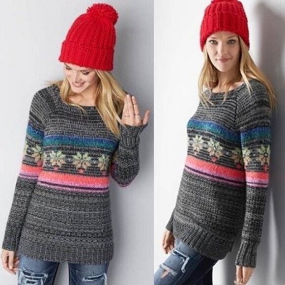American Eagle Mohair Wool Fair Isle Sweater Knit Boho Womens Size‎ Small Y2K - Picture 2 of 13